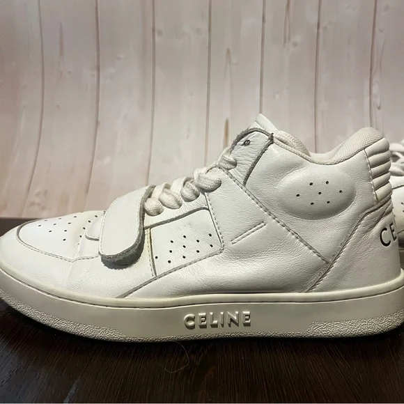 CELINE Womens White Calf Leather High-Top Logo Sneakers
SIZE 36 EU / 6 US - Picture 5 of 15